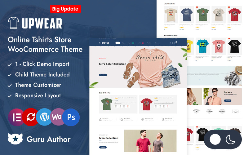 Upwear - Loja de camisetas online Elenentor WooCommerce Tema responsivo