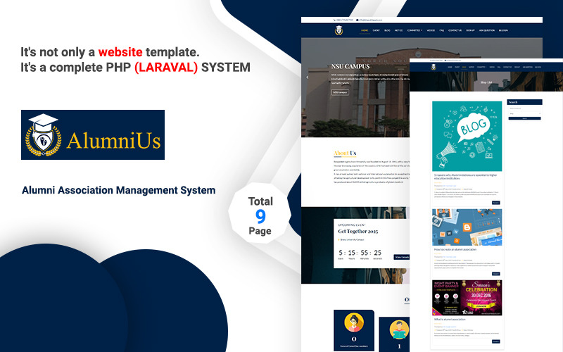 Alumnius- Modello di sito web del sistema di gestione dell'associazione Laravel