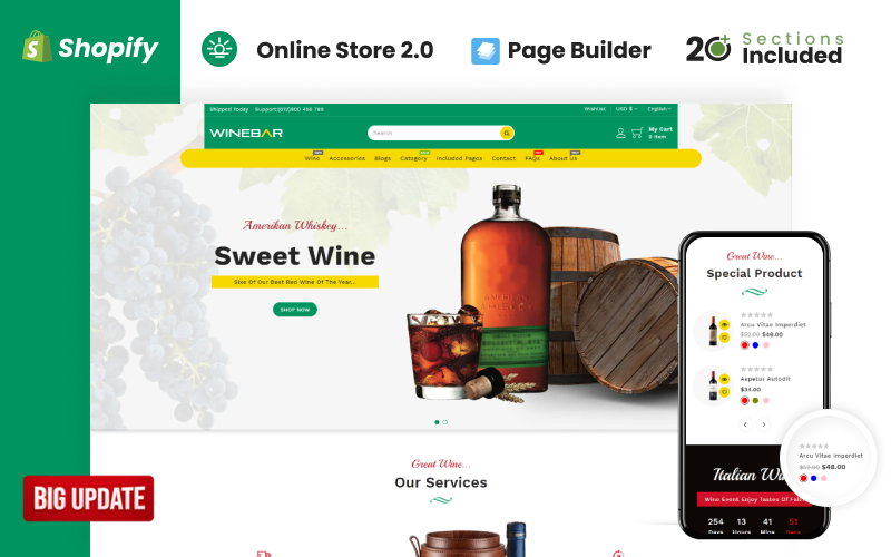 Winebar Alchohol & Drinks Store Shopify téma