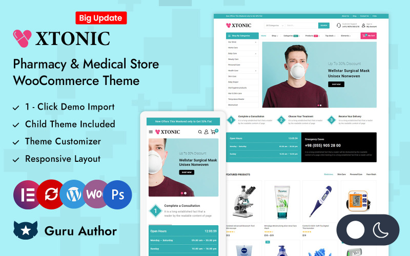 Xtonic - Eczane ve İlaç Mağazası Elementor WooCommerce Duyarlı Teması