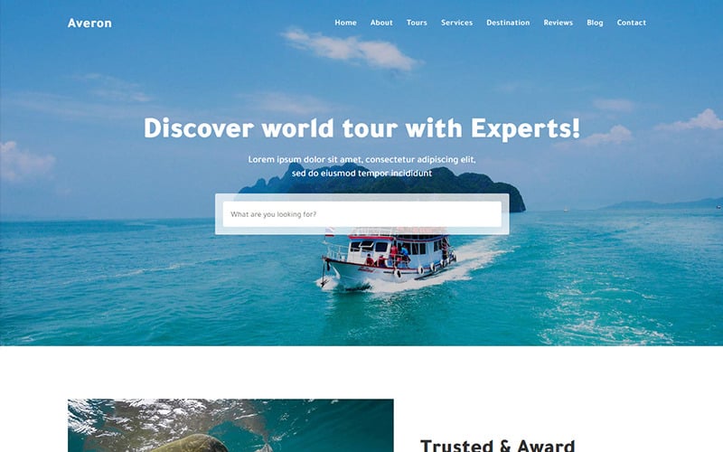 Šablona cílové stránky Averon Tour & Travel HTML