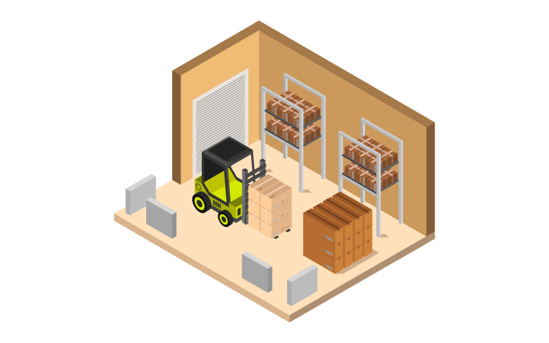 Isometric Warehouse On White Background - Vector Image