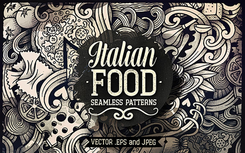 Italian Food Graphics Doodles Seamless Pattern