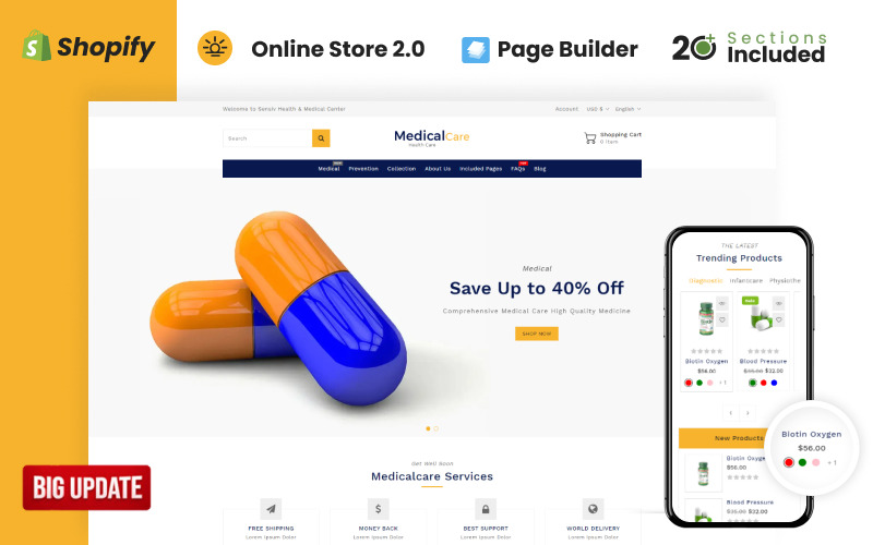 Atención médica Tienda de salud y medicinas Tema de Shopify