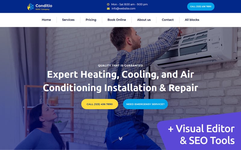 Conditio - HVAC Company MotoCMS Landing Page Vorlage