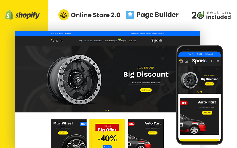 Thème Shopify pour magasin de pièces automobiles Spark