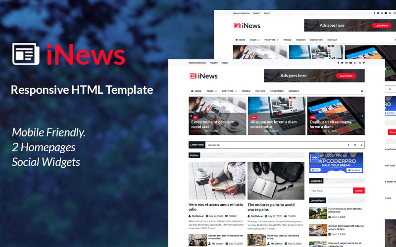 iNews - Responsive Newspaper HTML-Website-Vorlage