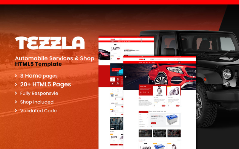 Tezzla | Bil- och biltillbehör Handla webbplatsmall