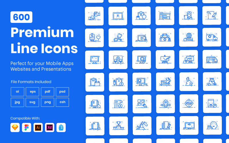 600 Premium-Umriss-Icon-Set