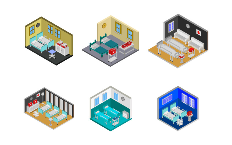 Isometric Hospital Room Set - Vector Image