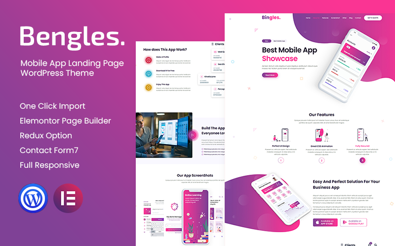 Bingles - Mobiele app-bestemmingspagina WordPress-thema