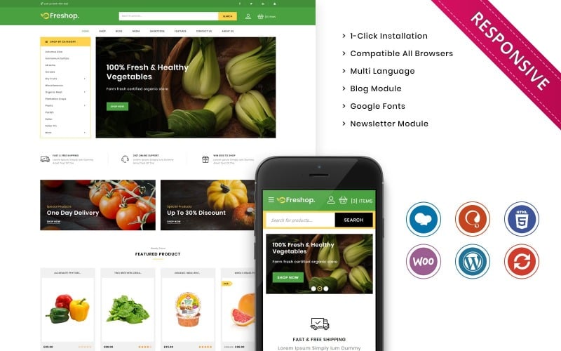 Freshop -基于WooCommerce的食品商店反应性