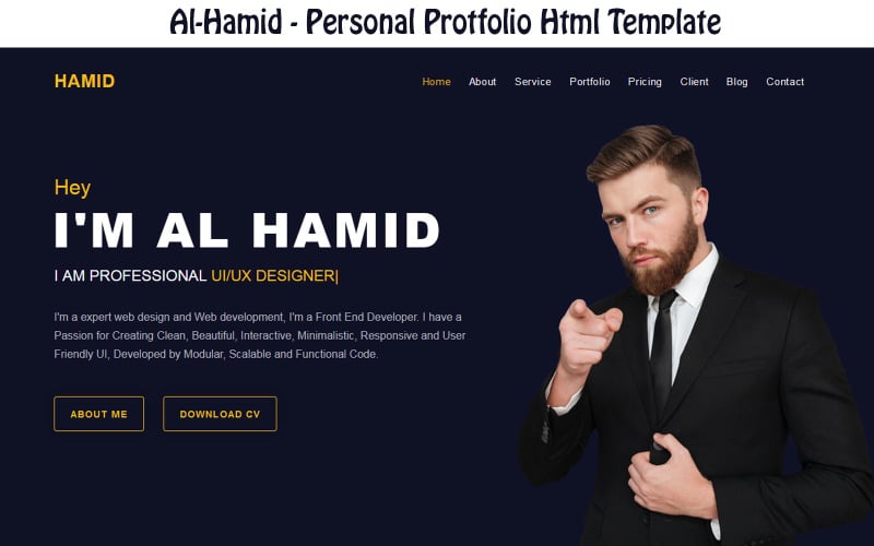 Hamid - Modello di pagina di destinazione del portfolio personale