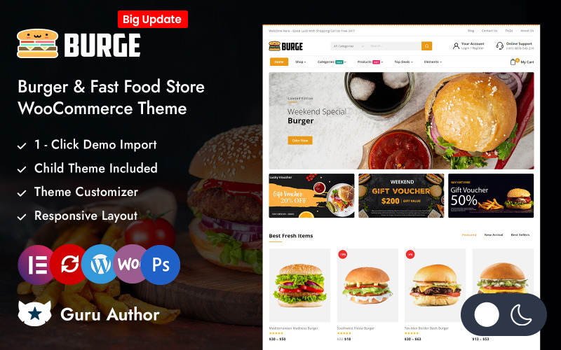 Burge - Gyorsétterem Elementor WooCommerce reszponzív téma