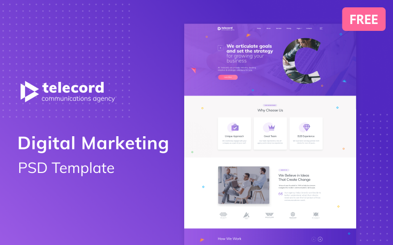 Telecord - Digital Marketing Multipage Creative Darmowy szablon PSD