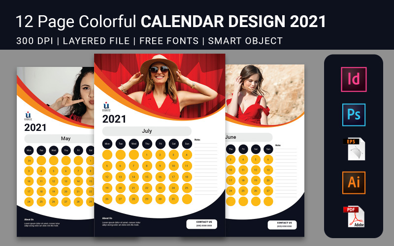 12页彩色挂历设计模板2021规划
