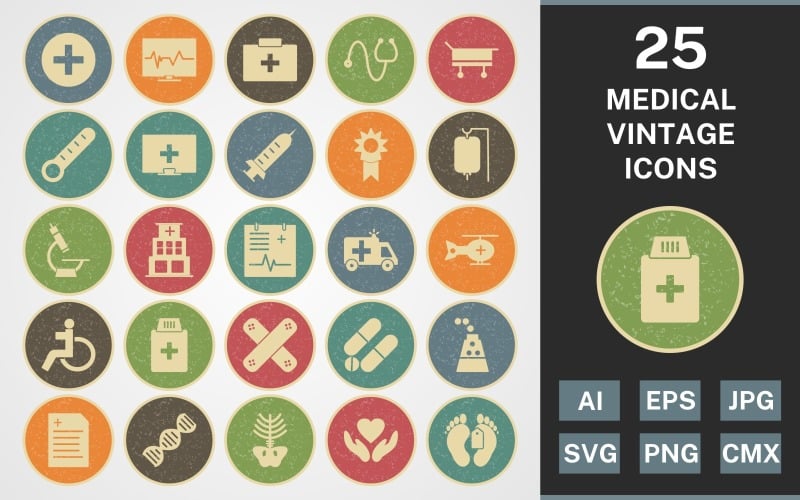 25 MEDICAL VINTAGE PACK Icon Set