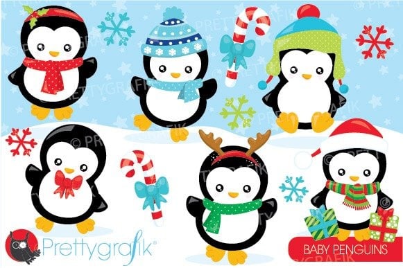 预设计的圣诞企鹅图像-矢量图像
