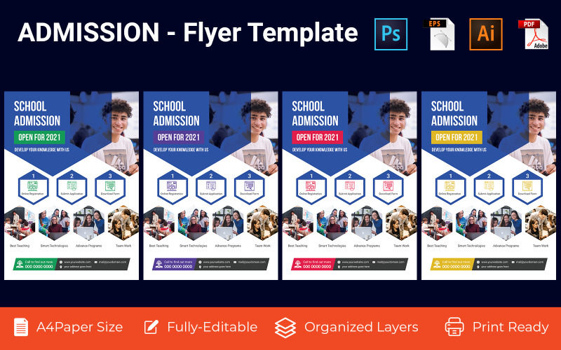 Flyer PSD, AI-ontwerpvolume-7 voor toelating tot school
