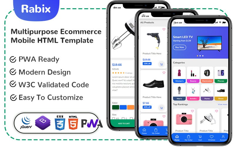 Rabix - Víceúčelová mobilní HTML šablona elektronického obchodu
