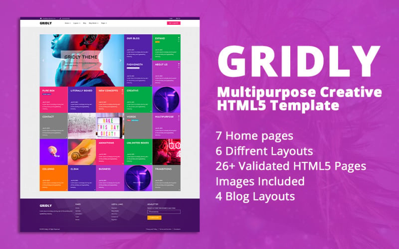 Gridly | 多用途 Creative HTML5 网站 Template