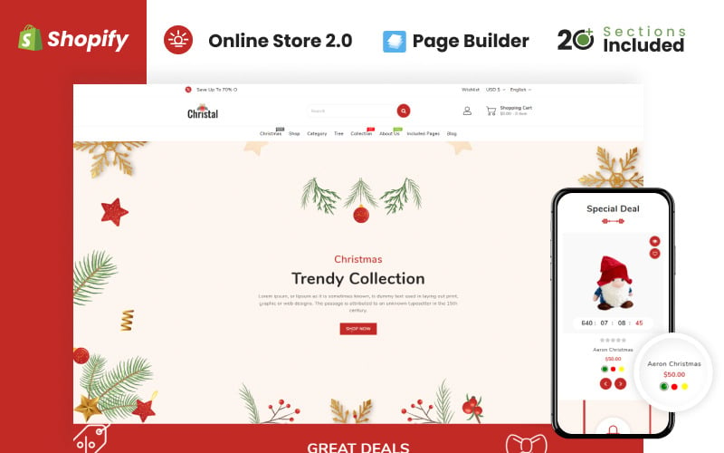 Tema di Shopify del negozio di Natale di Christal