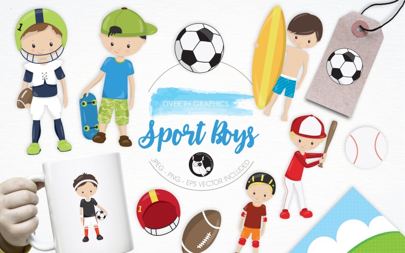 Sportovní chlapci ilustrace pack - vektorový obrázek