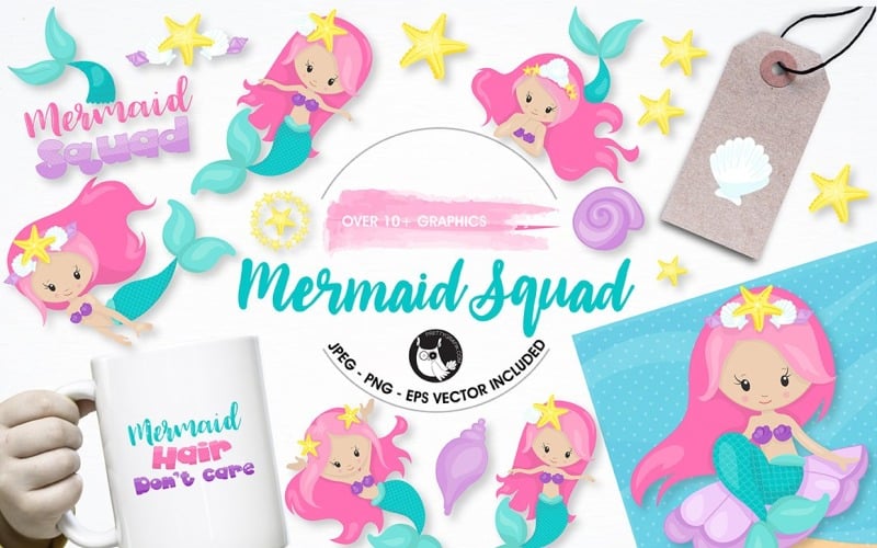 Mermaid squad graphics illustrations - Vector Image