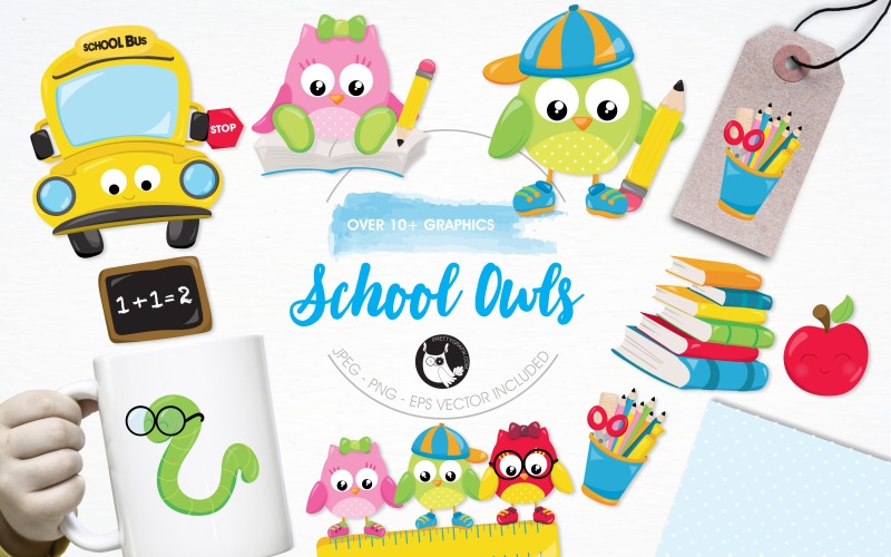 School owls illustration pack - Vector Image