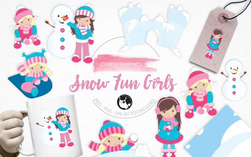 Pacchetto di illustrazione Snow Fun Girls - immagine vettoriale