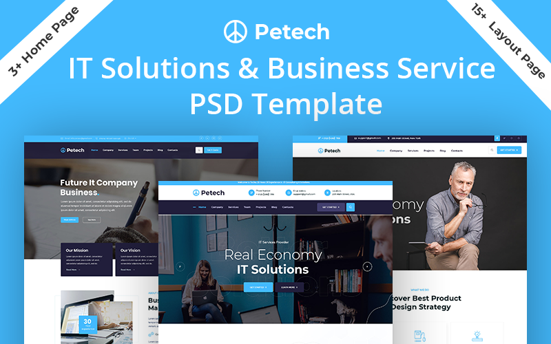 Шаблон PSD для ИТ-решений и бизнес-услуг Petech