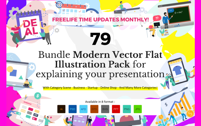 Bundle 79 Pack Flat Illustration - Vector Image