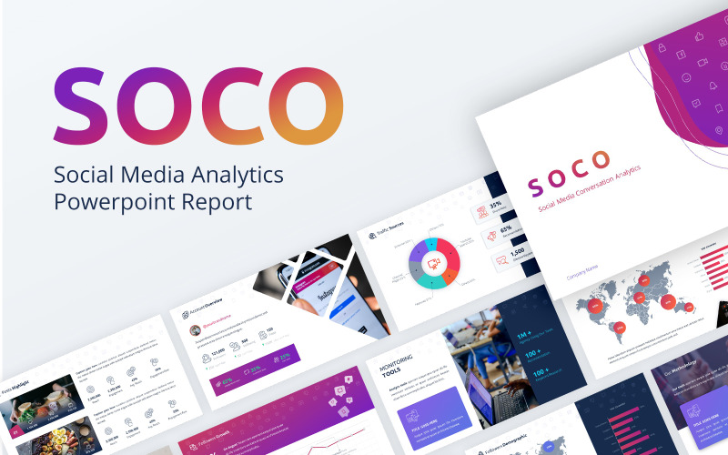 SOCO -社交媒体分析报告的PowerPoint模板