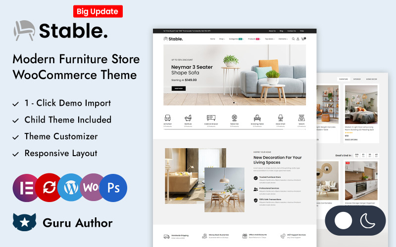 Stable - Tema responsivo de loja de móveis e interiores modernos Elementor WooCommerce