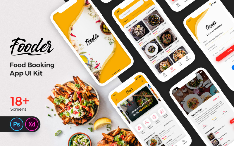Elementi dell'interfaccia utente dell'app Fooder Mobile