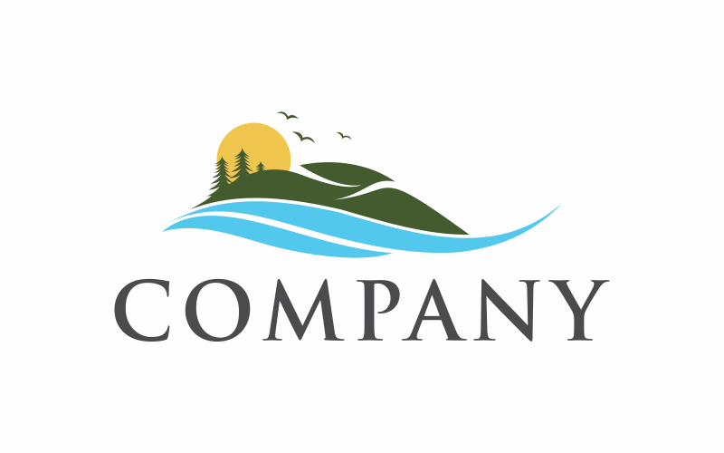 Modelo de logotipo abstrato do lago da montanha