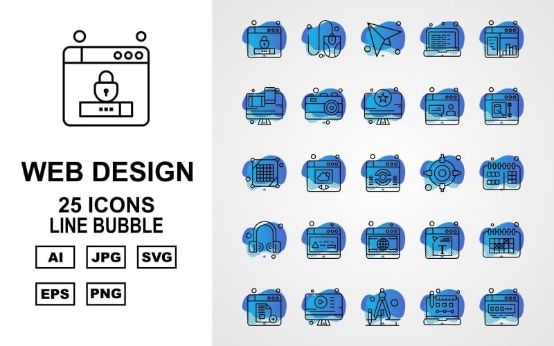 25高级网页设计和开发线泡沫包图标集