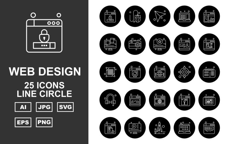 25 Premium Web Design And Development Line Circle Pack Icon Set