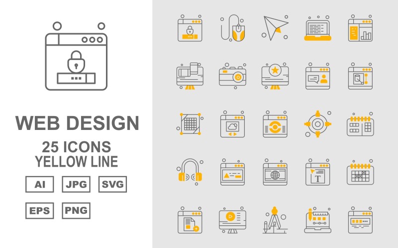25高级网页设计和开发黄线包图标集
