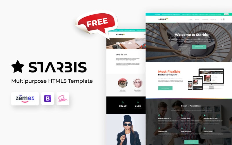 Bezplatná víceúčelová HTML šablona webových stránek Starbis