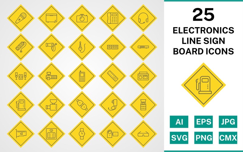 25 elektronische apparaten Line Sign Board Icon Set