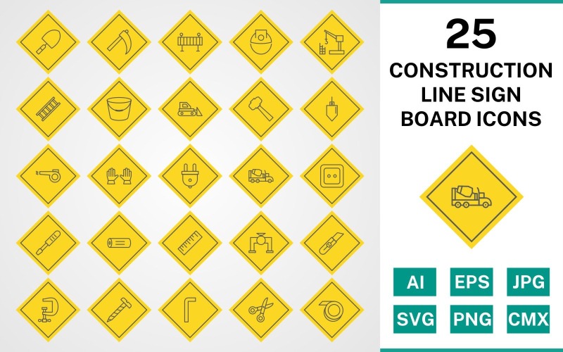 25 Icon-Set für das Schild der Konstruktionslinie