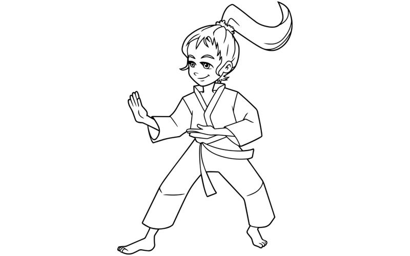 Karate Stance Girl Line Art - Illustration