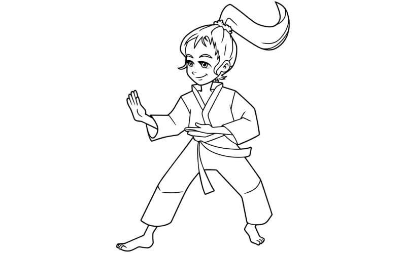 Karate Stance Girl Line Art - Ilustração