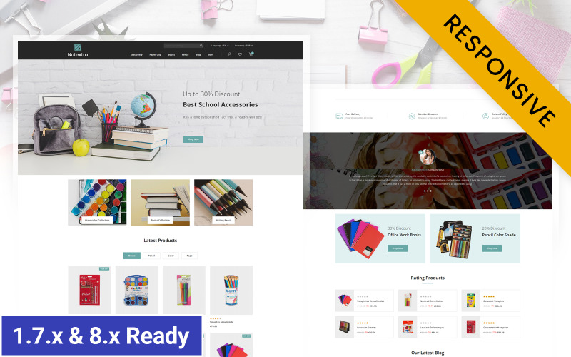 Notextra - PrestaShop Responsive Theme für Schreibwarengeschäfte