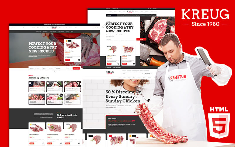 Kreug |肉类农场 & 禽肉店网站模板