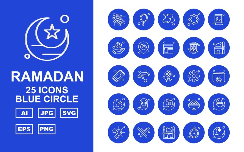 25 Prémium Ramadan Kék Kör Ikonkészlet