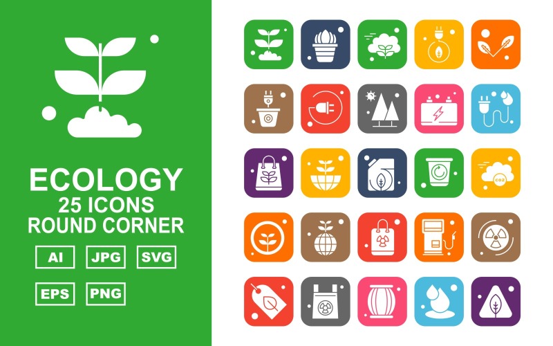 25 Premium Ecology Round Corner Icon Set