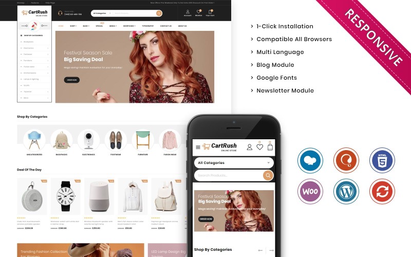 Многоцелевая отзывчивая тема WooCommerce Cartrush