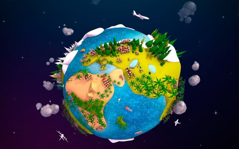卡通低poly地球行星2 UVW 3D模型